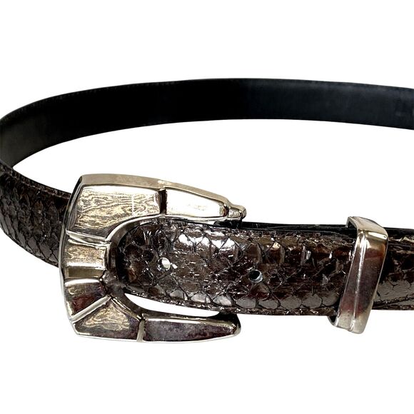 MZ OF NEW YORK Genuine Snake Skin LEATHER Metallic Gray Silver Hardware 34" - Picture 9 of 9